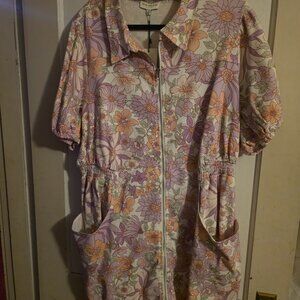 Skies are blue jean dress floral with front pockets